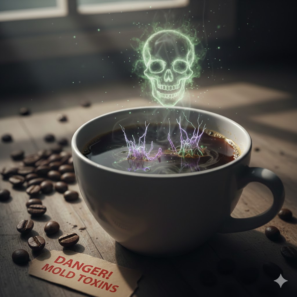 Macro shot of coffee beans illustrating their porous "sponge-like" texture.