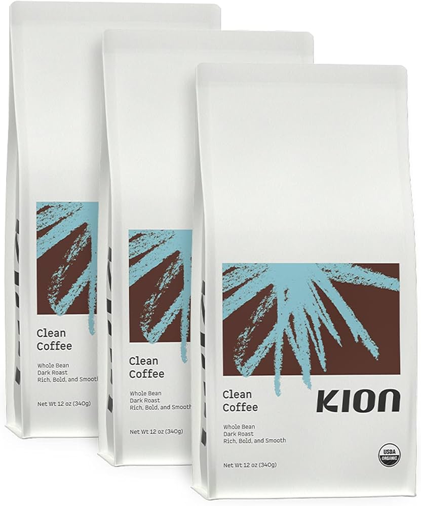 A close-up of a high-quality coffee bag with organic and toxin-free certification labels.