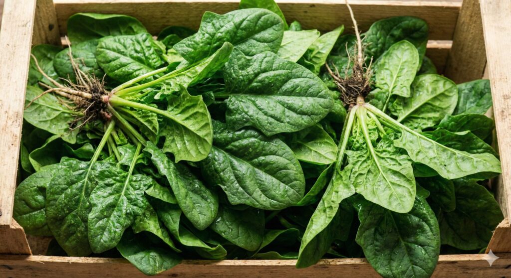 초간단 데치기 바이오해킹을 위해 준비된, 영양소가 꽉 찬 신선한 유기농 시금치 잎.