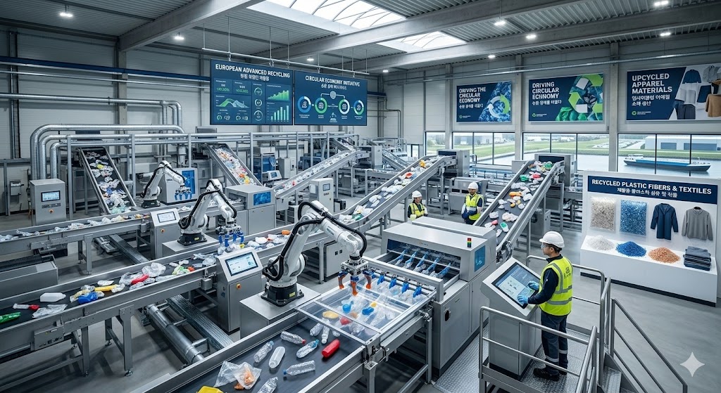 Advanced automated plastic recycling and sorting facility in Europe driving the circular economy and upcycled apparel materials.