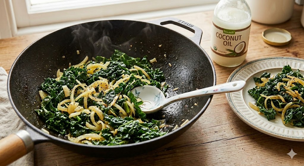 지용성 비타민 흡수율과 항염 효과를 극대화한 케일 양파 볶음 완성 요리