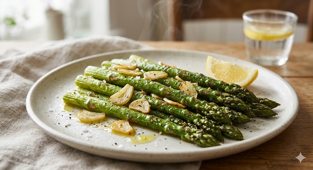 Air-roasted asparagus and garlic dish optimized for kidney detox and metabolic reset
