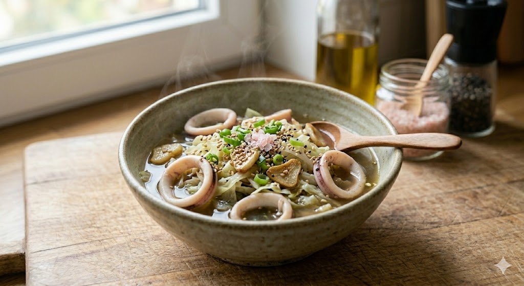 피로 회복과 뇌 건강을 위해 최적화된 영양 만점 오징어 양배추 볶음 완성 요리