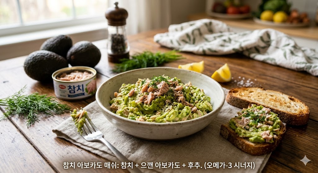 Finished tuna avocado mash optimized for neuroprotection and maximizing Omega-3 absorption